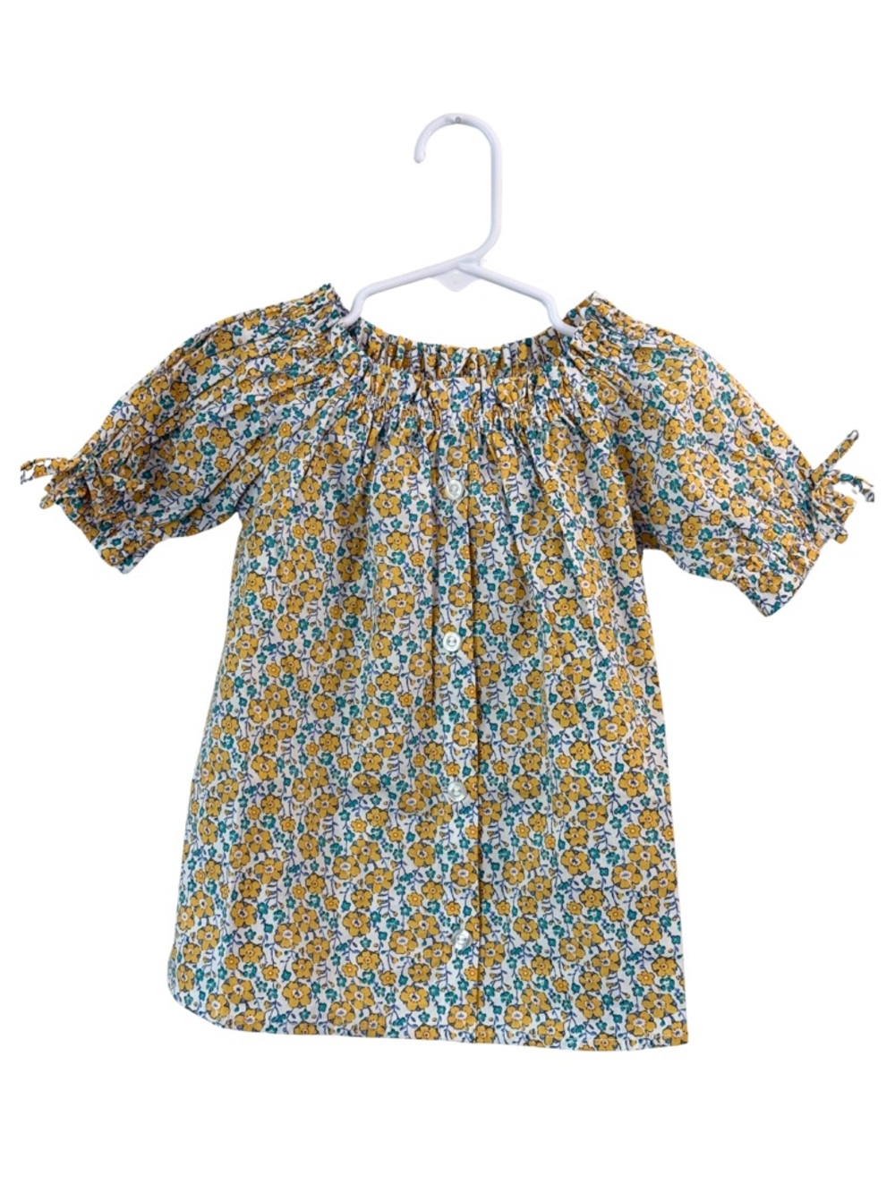 Bisby Girls Floral Off-Shoulder Top Yellow Teal Size 4T Cottagecore Floral